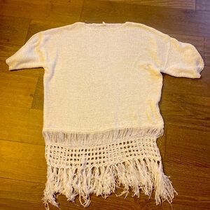 NWOT Anthropologie Moth Cream Light Knit Tunic Coverup Embroidered Fringe S 4 6